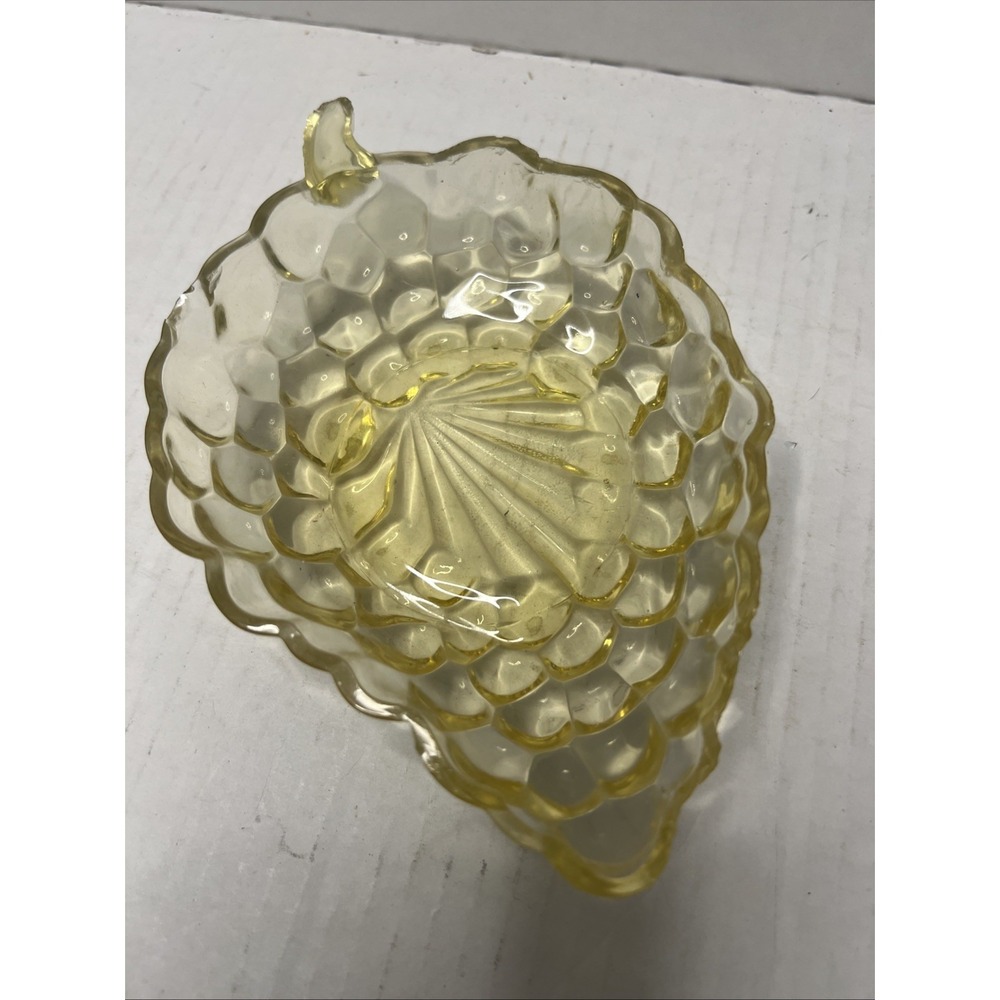 Vintage Anchor Hocking Yellow Bubble Glass Grape Leaf Candy Nut Dish